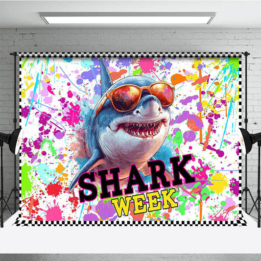 Lofaris Colorful Splashing Graffiti Shark Week Party Backdrop