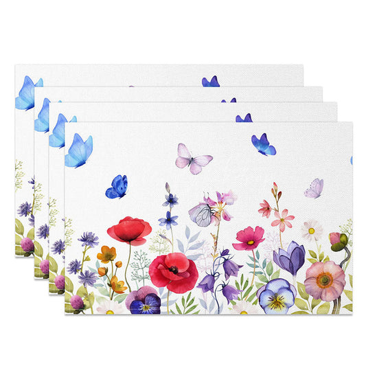 Lofaris Colorful Spring Floral and Butterfly Placemats Set of 4 for Easter Garden Party Dining Table