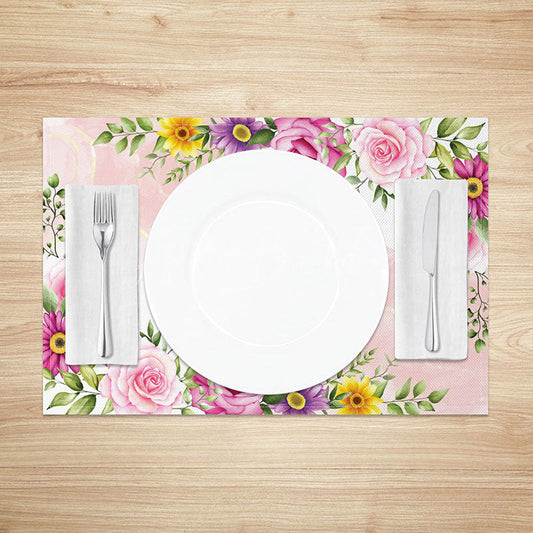 Lofaris Colorful Spring Floral Placemats Set of 4 with Botanical Leaf Print for Easter and Garden Party
