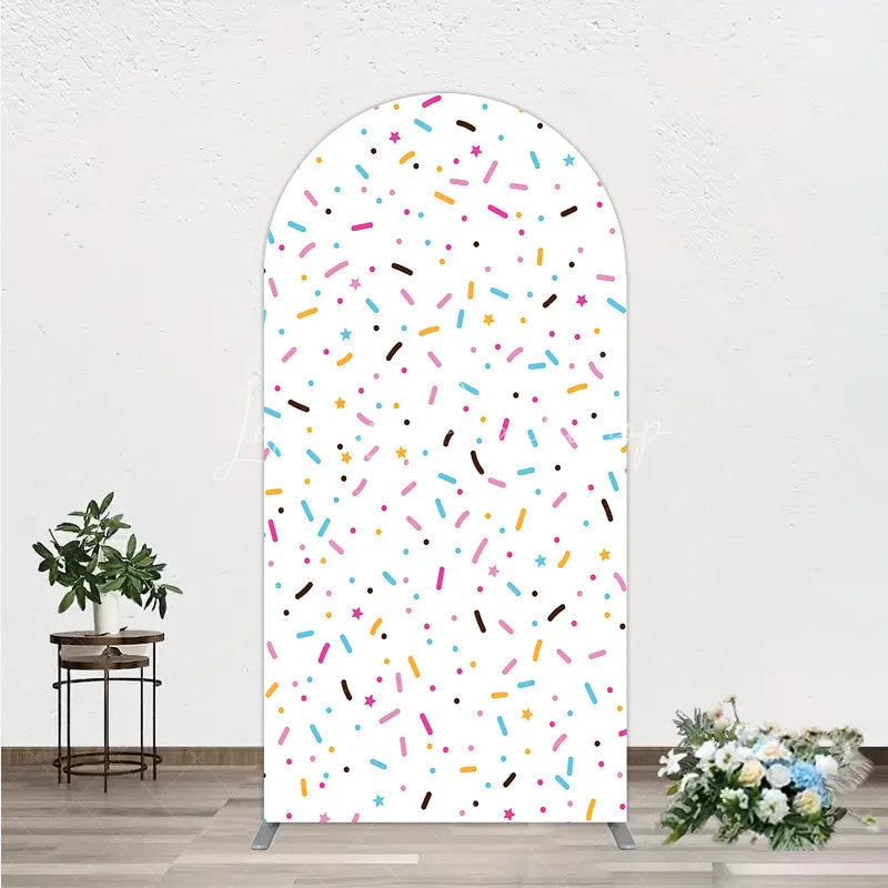 Lofaris Colorful Sprinkles Arch Backdrop White Confetti Donut Sweet Party Decor
