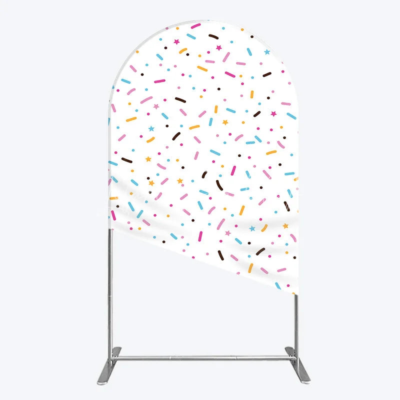 Lofaris Colorful Sprinkles Arch Backdrop White Confetti Donut Sweet Party Decor