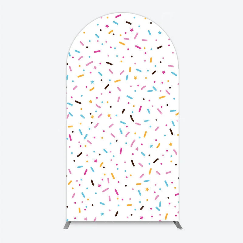 Lofaris Colorful Sprinkles Arch Backdrop White Confetti Donut Sweet Party Decor