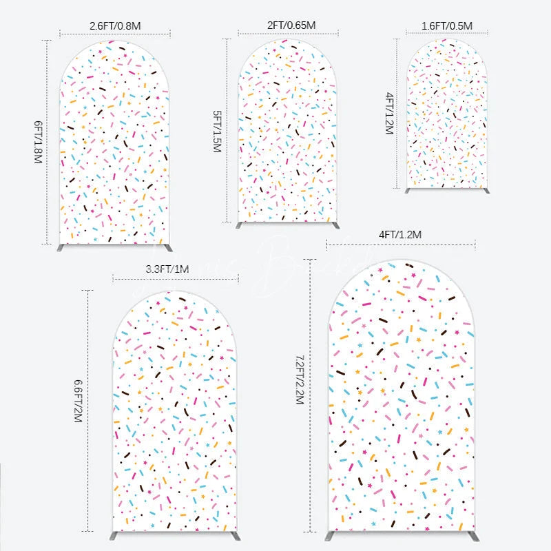 Lofaris Colorful Sprinkles Arch Backdrop White Confetti Donut Sweet Party Decor