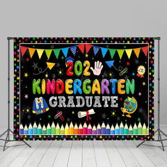 Lofaris Colorful Stars Flags 2025 Kindergarten Grad Backdrop