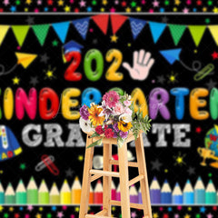 Lofaris Colorful Stars Flags 2025 Kindergarten Grad Backdrop