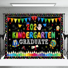 Lofaris Colorful Stars Flags 2025 Kindergarten Grad Backdrop