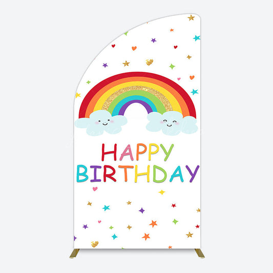 Lofaris Colorful Stars Rainbow Cloud Birthday Half Moon Arch Backdrop