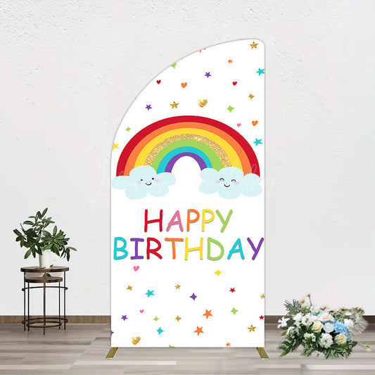 Lofaris Colorful Stars Rainbow Cloud Birthday Half Moon Arch Backdrop