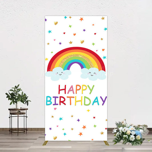 Lofaris Colorful Stars Rainbow Cloud Birthday Rectangle Backdrop