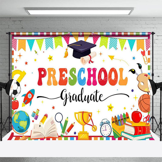 Lofaris Colorful Stationery Preschool Graduate Backdrop