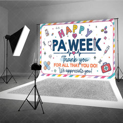 Lofaris Colorful Striped Happy PA Week Thank You Holiday Backdrop Featuring Medical Appreciation Elements