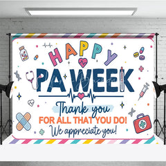 Lofaris Colorful Striped Happy PA Week Thank You Holiday Backdrop Featuring Medical Appreciation Elements