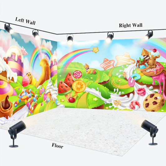 Lofaris Colorful Sunny Candyland Birthday Room Set Backdrop