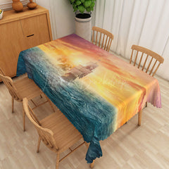 Lofaris Colorful Sunset Ocean Wave Rectangle Tablecloth for Coastal Beach House and Summer Dining Decor