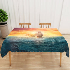 Lofaris Colorful Sunset Ocean Wave Rectangle Tablecloth for Coastal Beach House and Summer Dining Decor