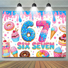 Lofaris Colorful Sweet Candy Donut Seven Birthday Backdrop with Sprinkles and Dripping Icing Party Decor