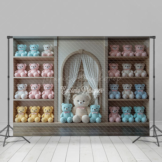 Lofaris Colorful Teddy Bear Arch Window Cake Smash Backdrop