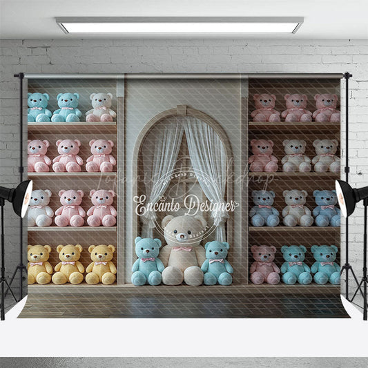 Lofaris Colorful Teddy Bear Arch Window Cake Smash Backdrop