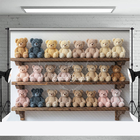 Lofaris Colorful Toy Bears Shelf Cake Smash Photo Backdrop