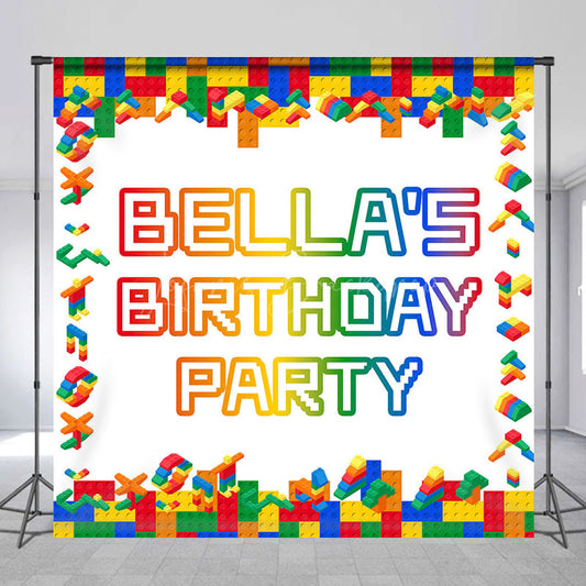Lofaris Colorful Toy Brick Custom Name Birthday Backdrop