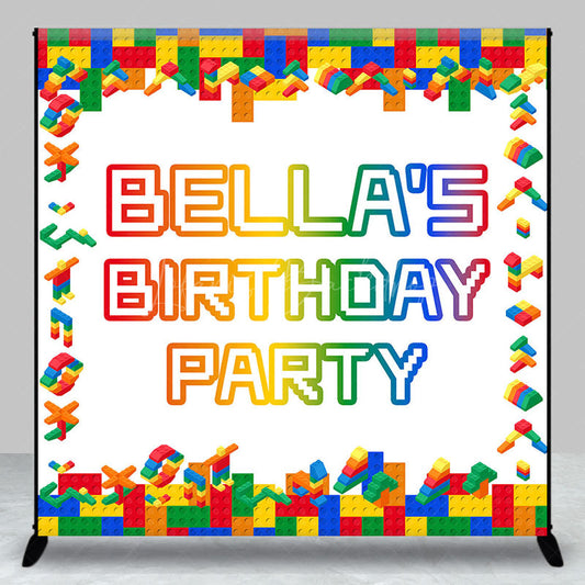 Lofaris Colorful Toy Brick Custom Name Birthday Backdrop