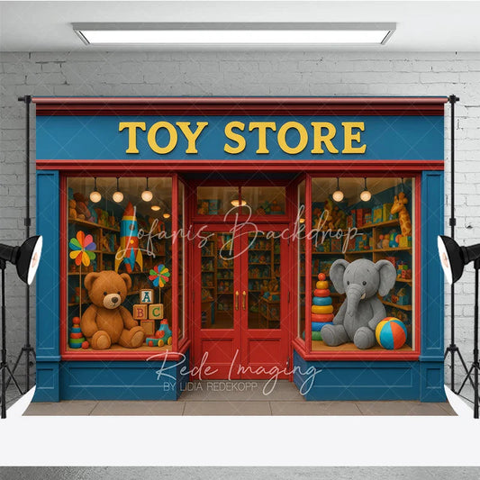 Lofaris Colorful Toy Store Photography Backdrop with Teddy Bear and Elephant Playful Kids Birthday Party Decor