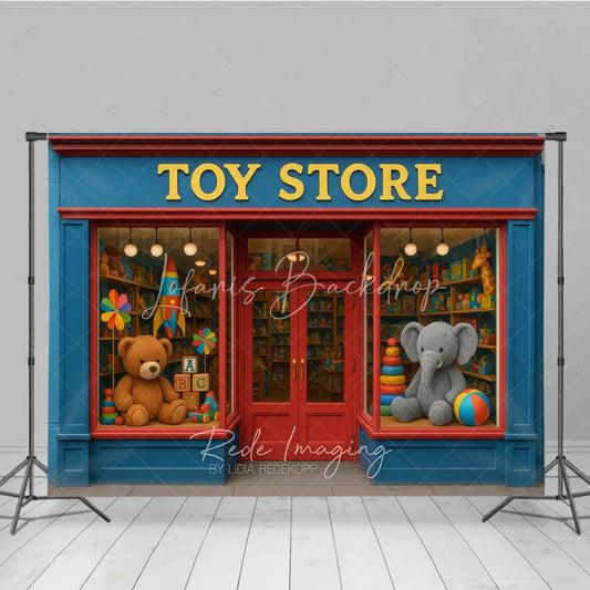 Lofaris Colorful Toy Store Photography Backdrop with Teddy Bear and Elephant Playful Kids Birthday Party Decor
