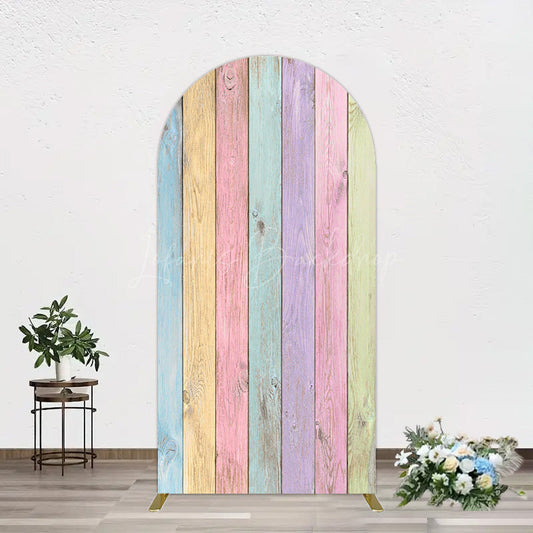 Lofaris Colorful Vintage Wood Grain Easter Arch Backdrop