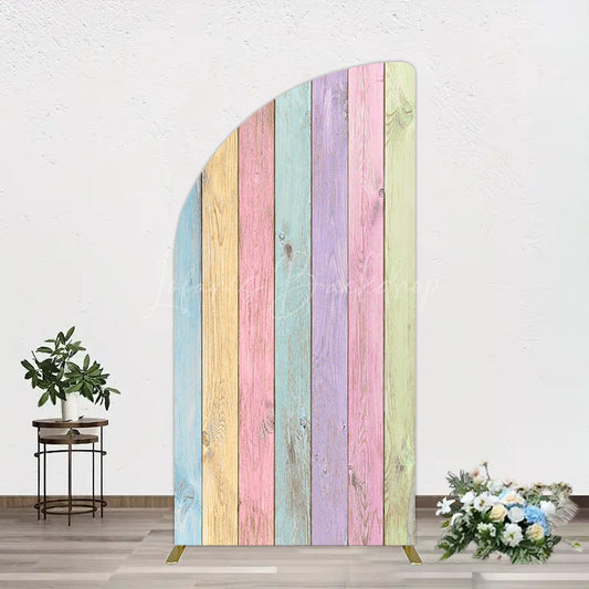 Lofaris Colorful Vintage Wood Grain Easter Half Moon Arch Backdrop
