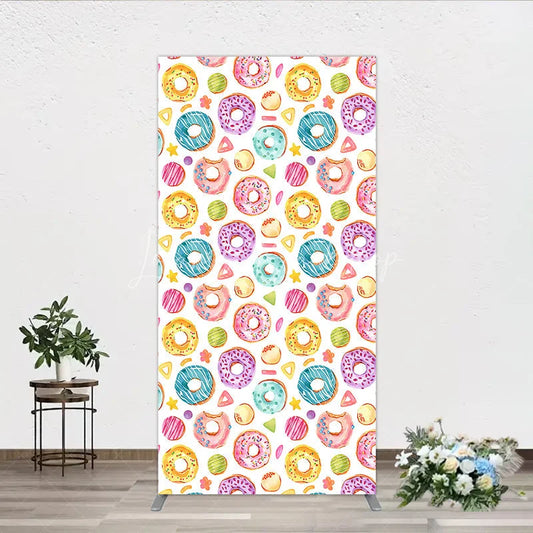 Lofaris Colorful Watercolor Donut Pattern Rectangle Arch Backdrop Sweet Sprinkles Dessert Theme Birthday Party Decor.