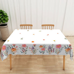 Lofaris Colorful Wildflower Rectangle Tablecloth on White for Spring Garden Party and Botanical Dining Decor