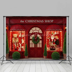 Lofaris Combo Set Backdrop Red Christmas Toy Shop Window Storefront Photography Background