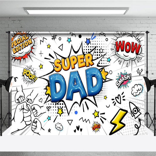 Lofaris Comic White Superhero Dad Happy Fathers Day Backdrop
