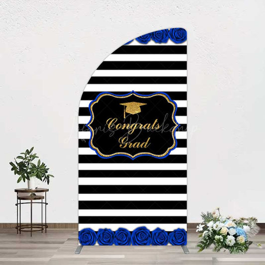 Lofaris Congrats Grad Royal Blue Flower Half Moon Arch Backdrop