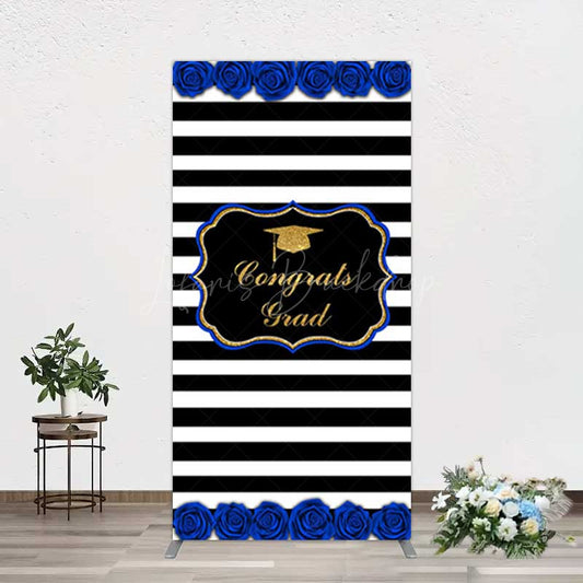Lofaris Congrats Grad Royal Blue Flower Rectangle Backdrop