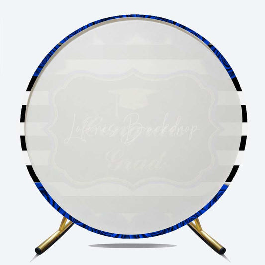 Lofaris Congrats Grad Royal Blue Stripes Round Backdrop