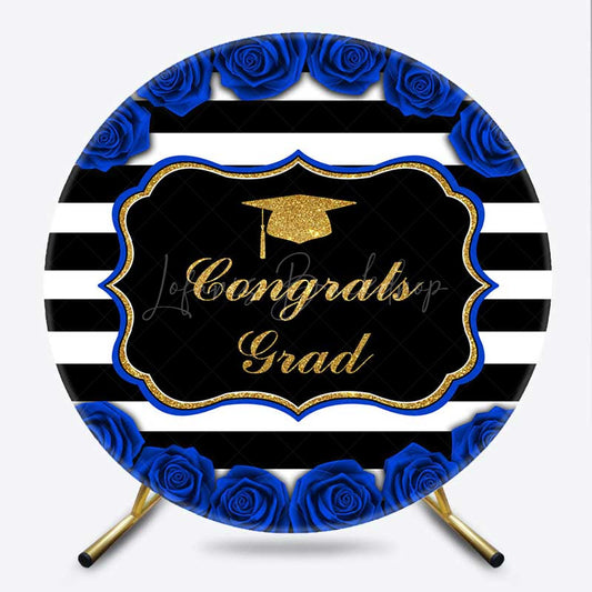 Lofaris Congrats Grad Royal Blue Stripes Round Backdrop