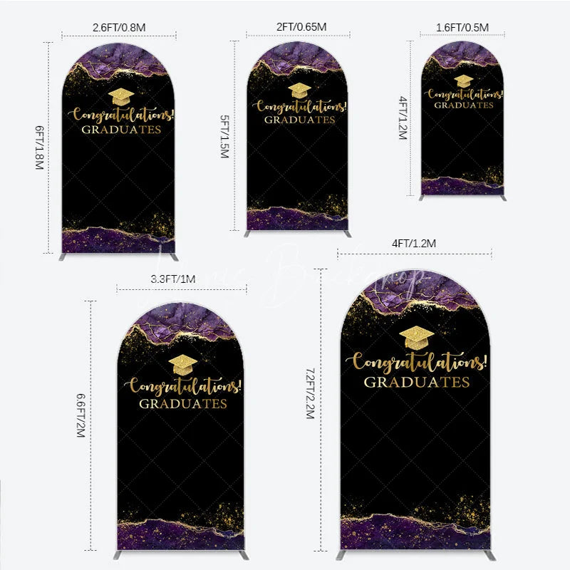 Lofaris Congratulations Graduates Arch Backdrop in Black and Gold Purple Agate with Glitter Elegant Grad Party Photo Booth