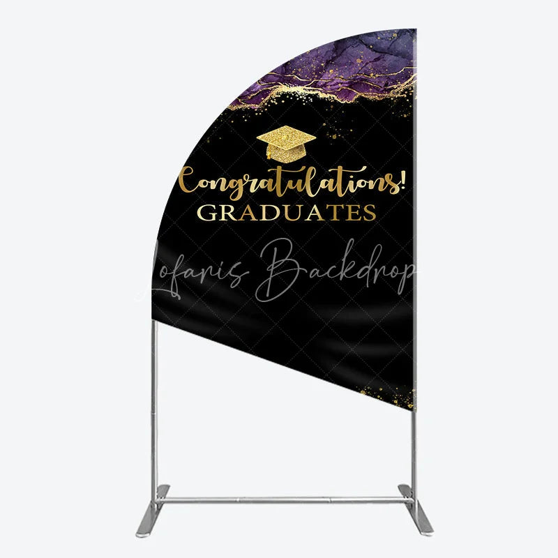 Lofaris Congratulations Graduates Half Moon Arch Backdrop in Black and Gold Purple Agate with Glitter Elegant Grad Party Photo Booth