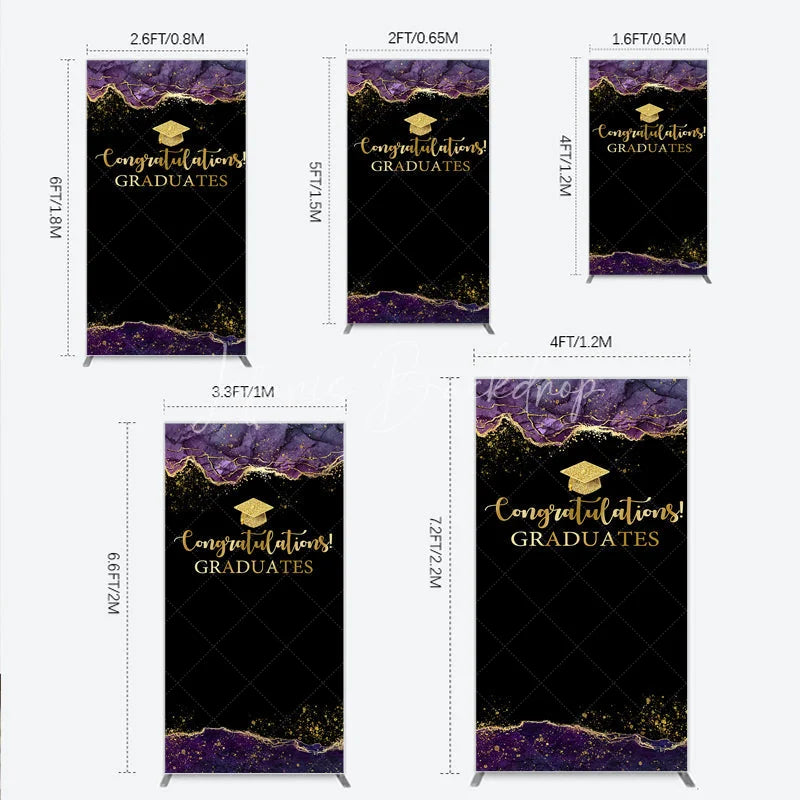 Lofaris Congratulations Graduates Rectangle Backdrop in Black and Gold Purple Agate with Glitter Elegant Grad Party Photo Booth