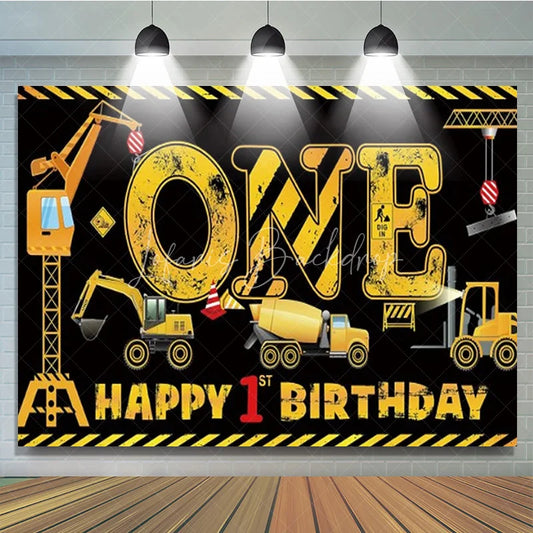 Lofaris Construction 1st Birthday Backdrop ONE Dump Truck Excavator Banner Boys First Party Supplies Photo Prop