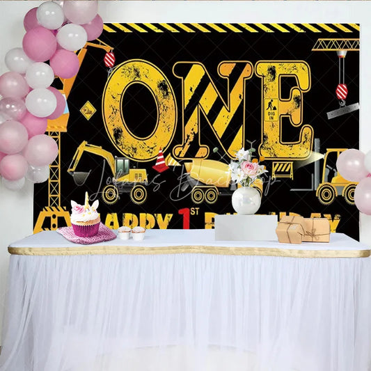 Lofaris Construction 1st Birthday Backdrop ONE Dump Truck Excavator Banner Boys First Party Supplies Photo Prop