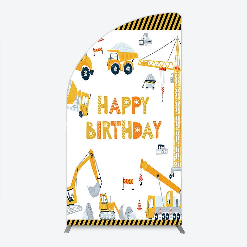 Lofaris Construction Half Moon Arch Backdrop Happy Birthday Vehicles Truck Crane Party Supplies Decor