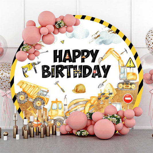 Lofaris Construction Site Circle Happy Birthday Backdrop
