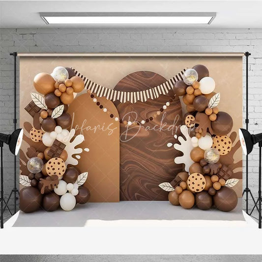 Lofaris Cookies and Milk Photography Backdrop Brown Balloons Chocolate Party Banner