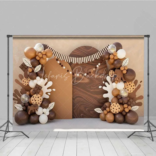 Lofaris Cookies and Milk Photography Backdrop Brown Balloons Chocolate Party Banner