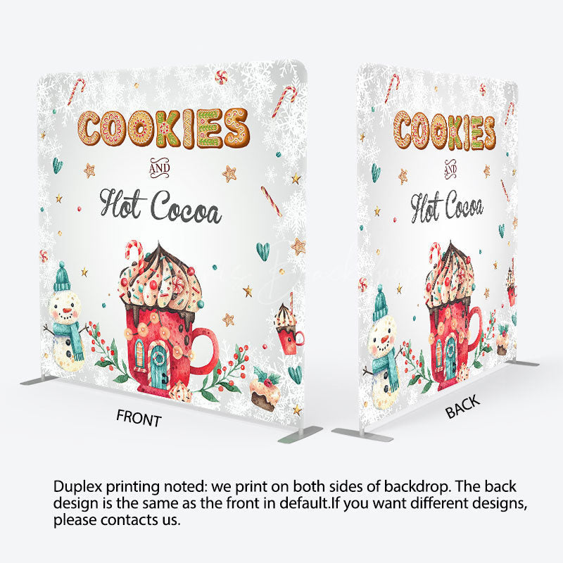 Lofaris Cookies Hot Cocoa Snowman Tension Fabric Backdrop