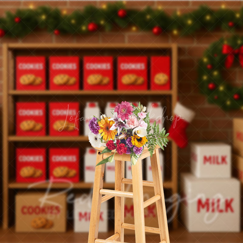 Lofaris Cookies for Santa Photography Backdrop Christmas Milk Stand with Garland Holiday Mini Session Background