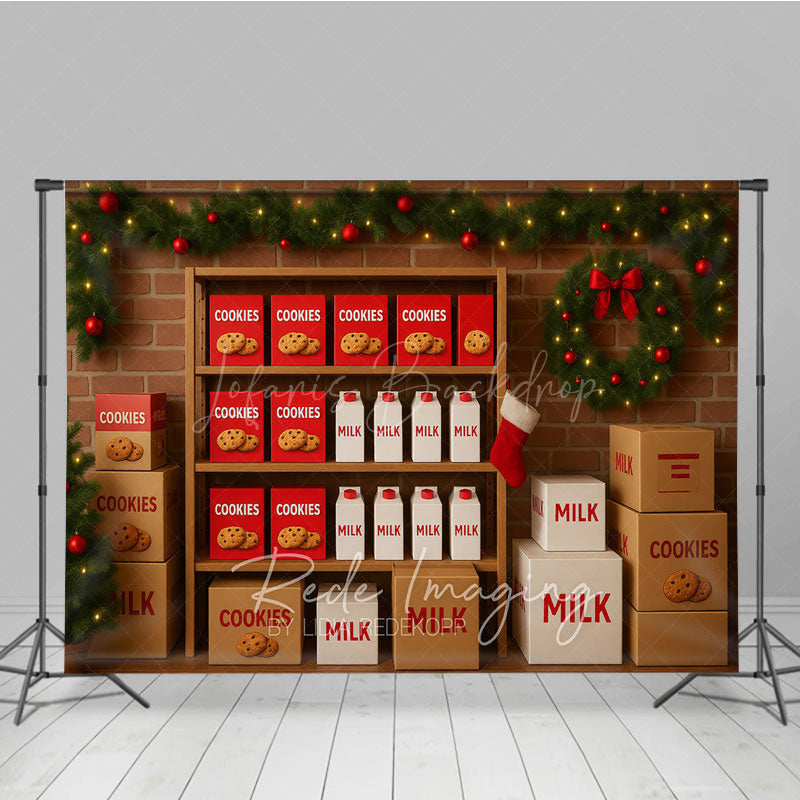 Lofaris Cookies for Santa Photography Backdrop Christmas Milk Stand with Garland Holiday Mini Session Background
