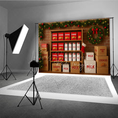 Lofaris Cookies for Santa Photography Backdrop Christmas Milk Stand with Garland Holiday Mini Session Background
